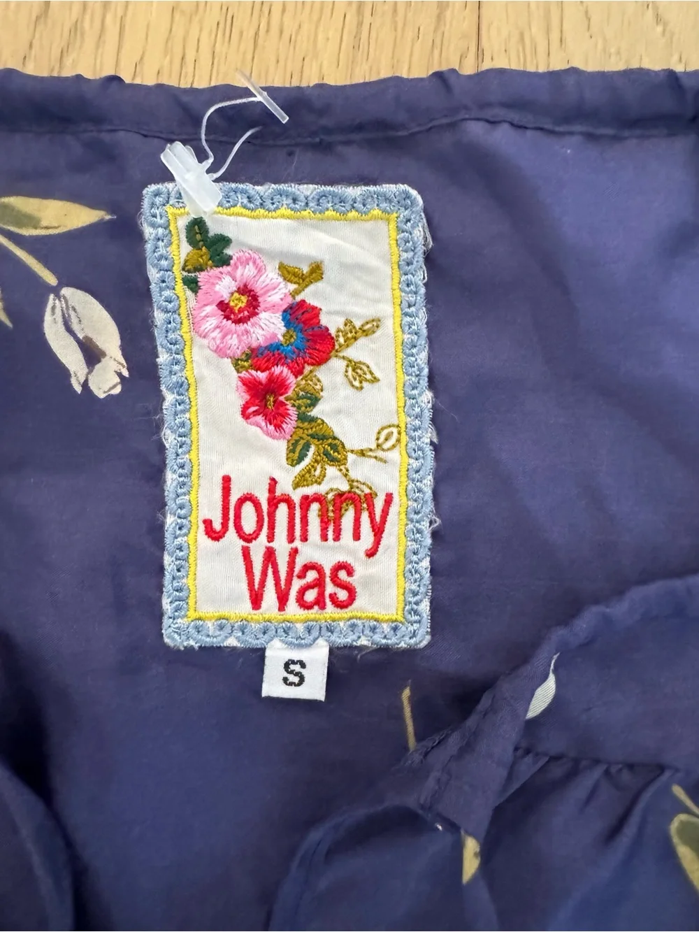 Johnny Was Navy Blue Floral Tiered Mini Dress
